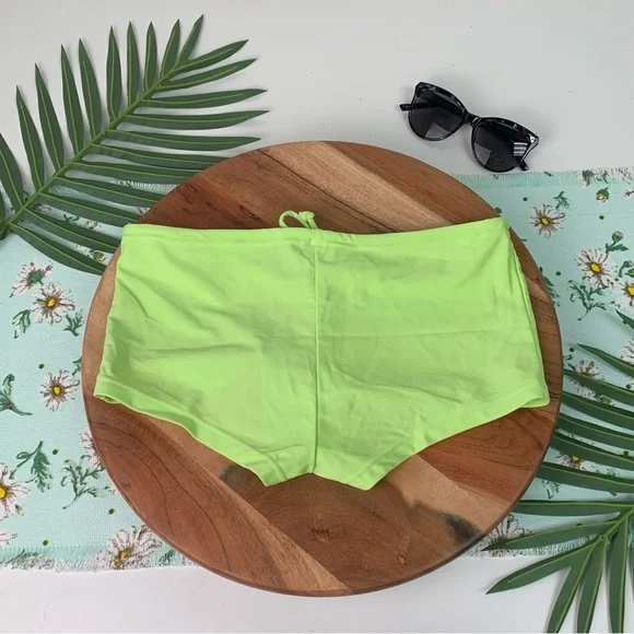 NWT Neon Green Two Piece Bikini Swimsuit Set w/ Brief shorts Bottoms - Lycra - Picture 4 of 11
